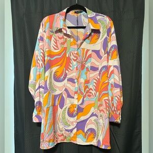 Pretty Little Things Orange Abstract Pool/Beach Swimwear Coverup Women’s Size 12